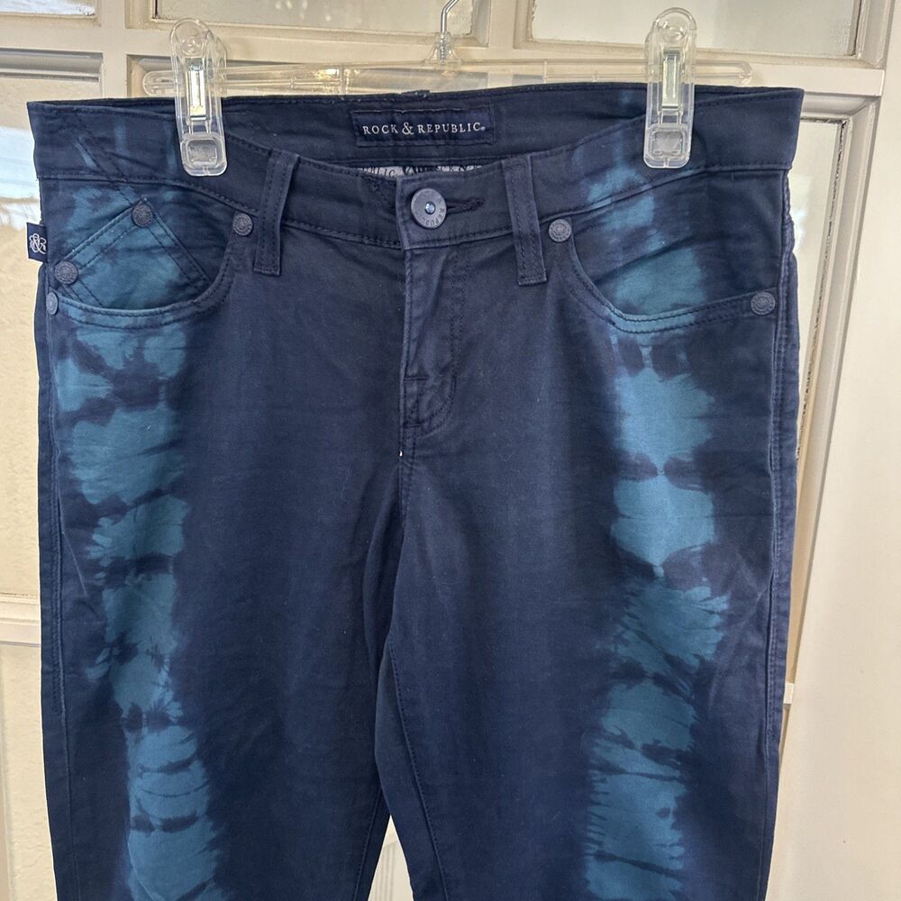 Rock and Republic Berlin Mid Rise Skinny Jeans Blue Tie Dye Womens 8